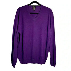 Jos. A. Bank Italian Merino Wool V Neck Pullover Sweater Purple Men Size L